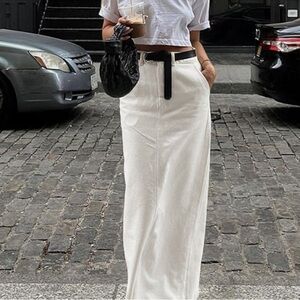 Commense White Maxi Skirt with Black Belt